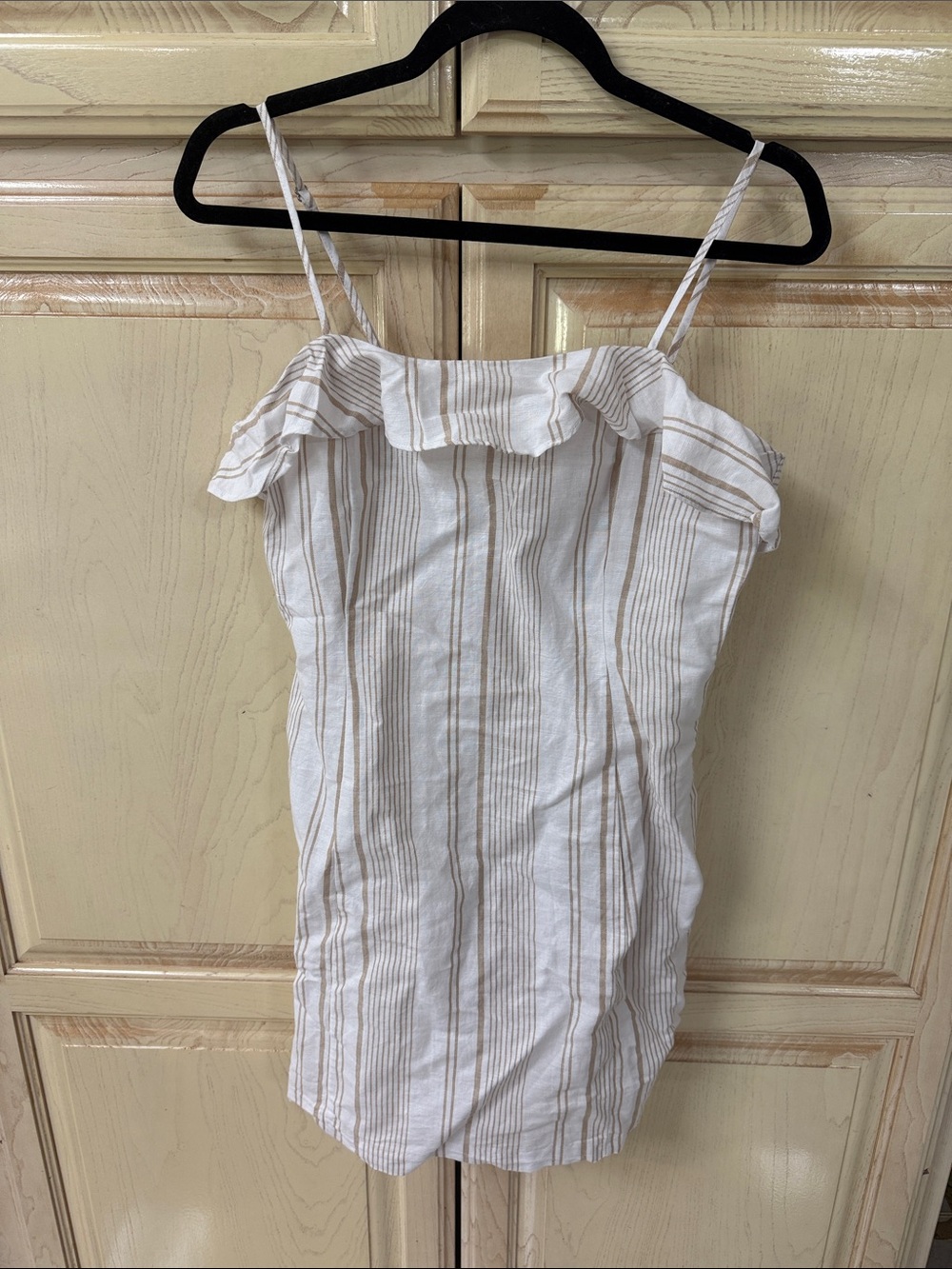 Forever 21 White Mini Dress with Beige Stripes